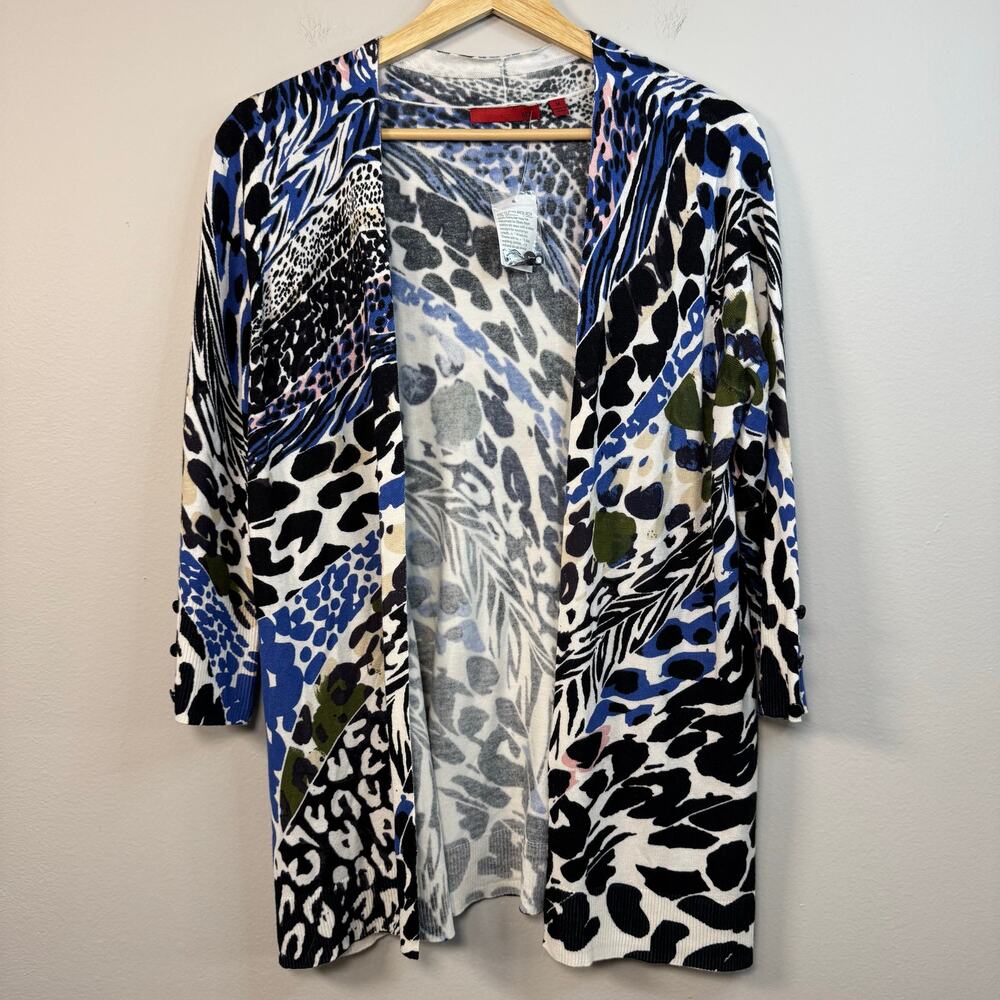 NWT Women's Red Brand Open Front Cardigan Longline Animal Print Leopard Medium